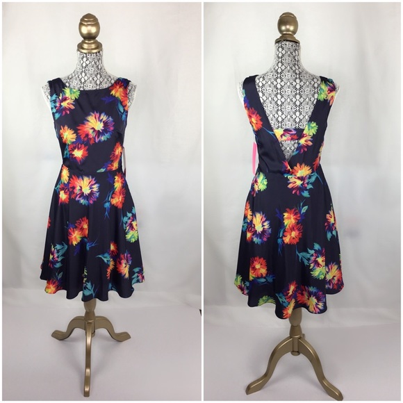 Betsey Johnson V Back Purple Multi Color Flowered Dress NWT - Picture 4 of 6